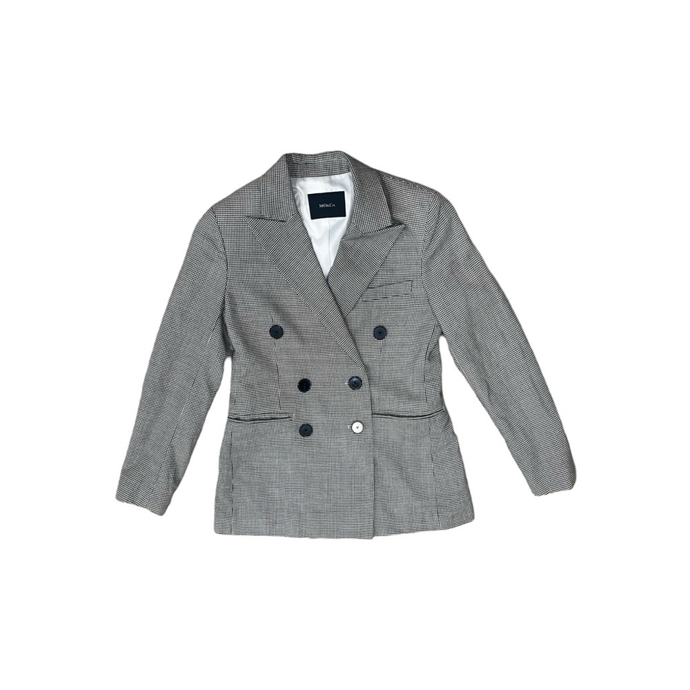 MO&CO Black & White Houndstooth Double-Breasted Suit Jacket | Wool & Silk | XS